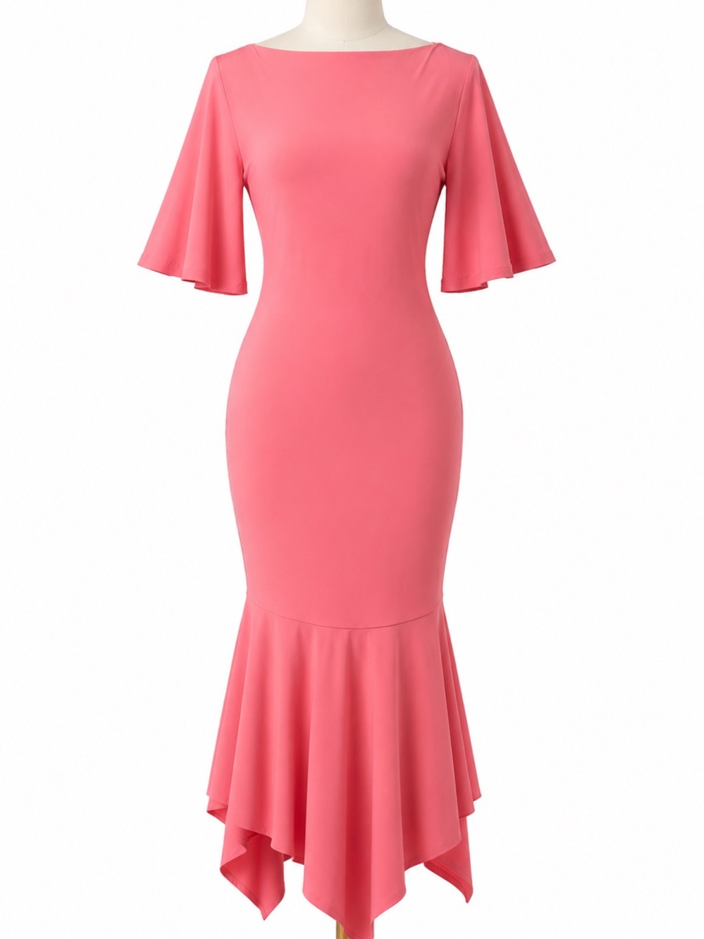 Fashion Nova Coral Pink High-Low Mermaid Dress